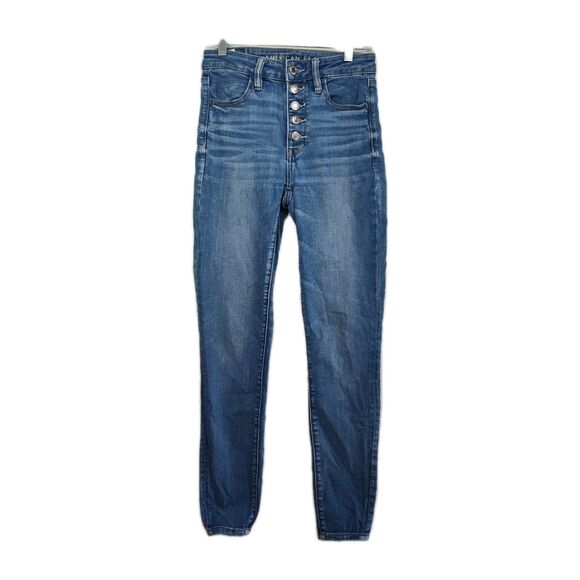 🔥American Eagle Next Level Stretch jeans, women's 2, medium blue, button fly - Picture 1 of 7